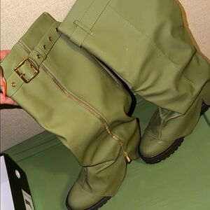 Olive Green Tall Zip Boots